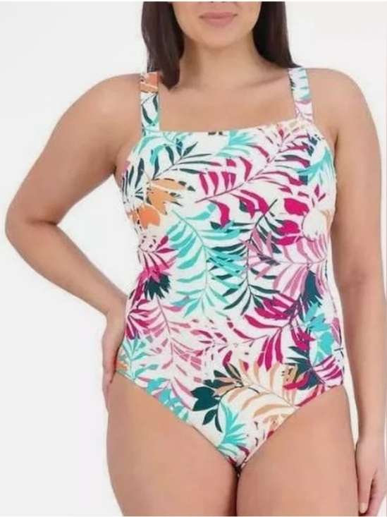 Eddie Bauer Other - Eddie Bauer Swimsuit Tropical Leaf Pattern Open Back Peekhole Women’s Sz XL